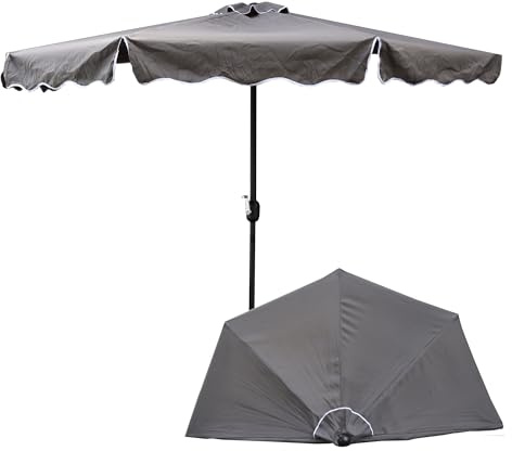 Sonnenschirm Halbrund Halbschirm mit Kurbel Balkonschirm Terrassenschirm halb, Graphit Ø 270 cm H 235 cm stabil Sonnenschutz UV-Schutz leicht Polyester Stahl feuchtigkeitsbeständig mit Schutzhülle