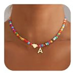 SLOONG Geschenk Einschulung Mädchen - Bunte Buchstaben Perlenkette Damen | Wasserfest Kette mit Buchstaben Hypoallergen Herz Halskette Geburtstagsgeschenk Geschenke für Frauen Mädchen Kinder Schmuck