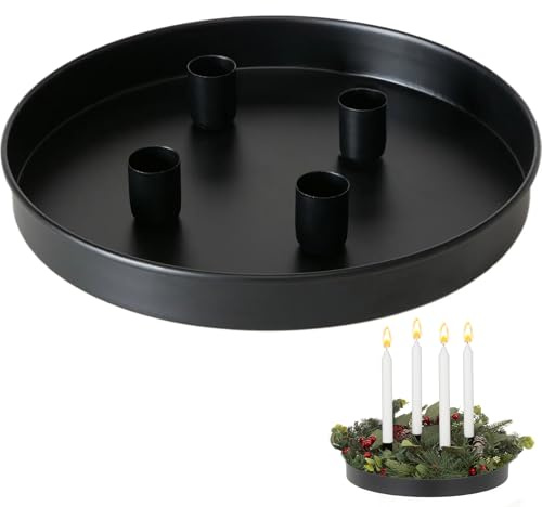 Spetsbst Kerzenhalter Magnetisch 23cm Metall Adventskranz Tablett mit 4 Kerzenhalter Runder Kerzentablett Advent (Schwarz)