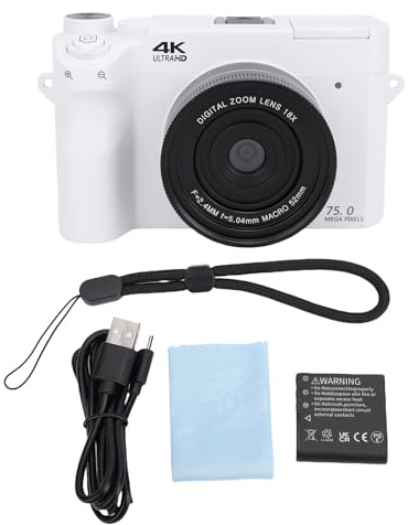 Cámara Digital Cheotime 4K para fotografía, 75MP HD Dual WiFi Vlogging Camera de 18x Zoom Digital Zoom Cámara sin Espejo con una Linterna de Pantalla de 3 Pulgadas para Viajar (Blanco)