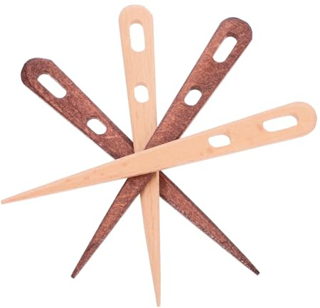 WEKAMOS Agujas De Tejer De Madera Ojo Doble 4 Unidades Para Tapices y Manualidades Artesanales Herramientas De Tejido Diy Usos Variados