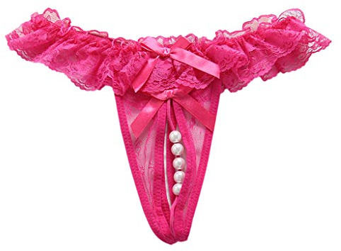 SHINEHUA String Ouvert Femme Sexy Érotique Tanga Sexy Chic Hot Culotte Dentelle Fendue Perles Massage Slips Respirante Mini String Ficelle sous-Vêtement Féminins Thong Underwear Lingerie (One Size)