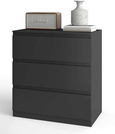 Amveya Kommode Schwarz mit Schubladen, Sideboard Wohnzimmer, Schubladenschrank, Komodenschrank für Schlafzimmer, Chest of Drawers kommode, Wohnzimmer Sideboard, schubladenkommode modern