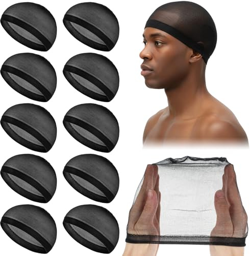 10 Pcs Stocking Wig Caps for Women Men, Ultra Thin Stretchy Wave Cap Hair Net Skull Caps for Women Men Knit Stretchy Beanie Cap for Sleeping Sports Daily Grooming & Styling Black