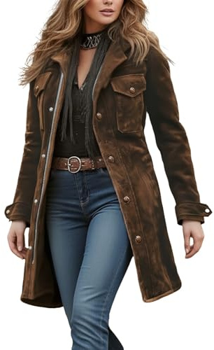 Generisch Chaqueta de invierno de ante para mujer vintage sudadera de piel sintética de longitud media elegante chaqueta de piel de invierno cálida abrigo de piel tallas grandes con solapas chaqueta