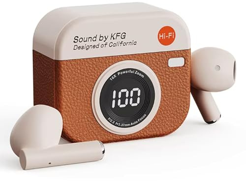 smartia Écouteurs sans fil avec contrôle tactile, son Bluetooth Hi-Fi, style rétro et qualité 2026, écran LED et base de charge de 180 mAh, casque de sport et taille ergonomique