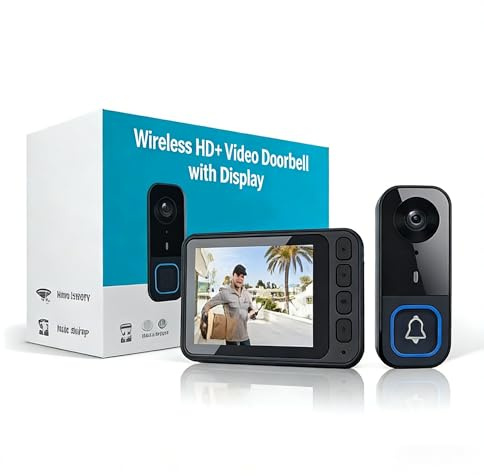 Kabellose Video Türklingel mit Kamera 4,5 Zoll 1080P Bildschirm, Funk Türklingel mit Monitor, 2-Wege Gegensprechanlage, 120°-Blickfeld, Nachtsicht, Wiederaufladbar, Ohne WLAN, Wandmontage, Heimgerät