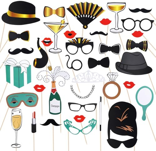40 Stück Fotobox Accessoires Hochzeit Party Photo Booth Props Foto Requisiten Fotobox Requisiten Fotorequisiten Fotobox Zubehör für Geburtstag Abschlussball Hochzeit Party Feier