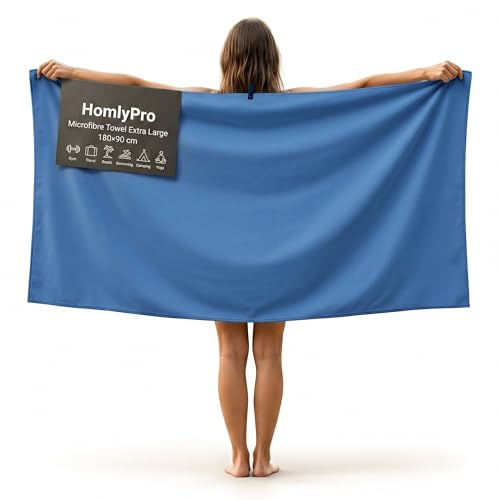 HomlyPro Microfibre Towel Extra Large 180x90cm - Quick Dry, Lightweight, Super Soft, Compact Bath Towel for Gym, Travel, Beach, Swimming, Camping, Hiking & Yoga (Blue)