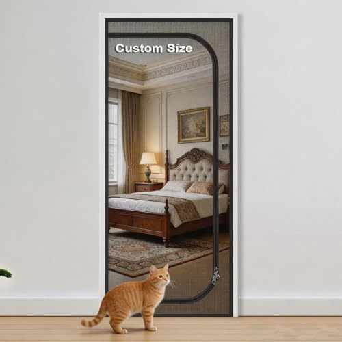 Puerta de Pantalla para Gatos de Interior, Puerta mosquitera para Mosquitos | Pantalla de puerta a prueba de mascotas con cremallera, evita que perros y gatos salgan de casa, tamaño personalizado