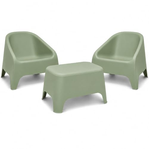 Toomax Kit 2 Poltrone Matera + Tavolino Petra Verde Salvia, set da giardino con 2 poltrone (75,5x78,5x67 cm) e tavolino con vano da 21 litri, in plastica riciclata per interno ed esterno