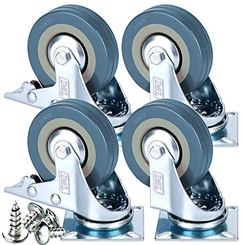 DSL Heavy Duty Braked 50mm Swivel Castor Wheels Trolley – Caster Wheels Set of 4 – Rubbered Castors for Furniture – Upto 200KG + Free Fitting