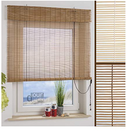 ourdeco® Bambusrollo / 90 x 240 cm (Breite x Höhe) Kirschbaum/lichtdurchlässig/optional Klemmen und Montage ohne Bohren/Decken- und Wandmontage gebohrt