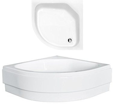 VBChome Acryl Duschwanne Viertelkreis 80x80 cm, tief 15cm, mit Schürze + Ablaufgarnitur, Eckduschwanne Duschtasse mit Ablauf, Antirutschbeschichtung, pflegeleicht, robust und langlebig