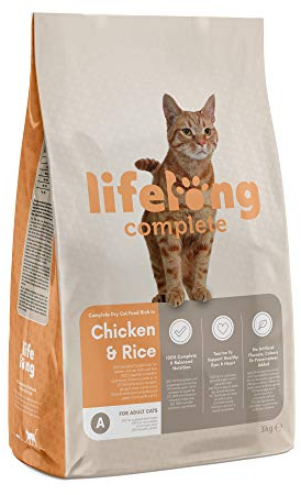 Amazon-Marke: Lifelong - Complete Komplett Trockenfutter für ausgewachsene Katzen, Huhn und Reis, 3kg, 1er-Pack