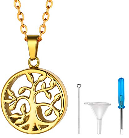 PROSTEEL Colgante Porta Cenizas Siempre en mi Corazón, Forma Árbol de la Vida/Corazón, Collar Personalizable con Accesorios para Meter Cenizas