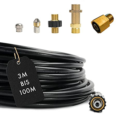 M&M Smartek Rohrreinigungsschlauch 6-teilig für Kärcher HD/HDS/Kränzle | Für Abfluss, WC, Siphon und Kanal; flexible Hochdruck-Reinigung mit Kärcher HD/HDS, Kränzle, M22x1,5 IG/AG, 1/8 AG.