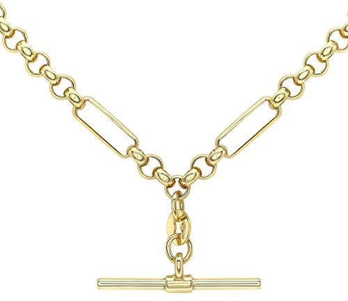 CARISSIMA Women's 9ct Yellow Gold Figaro Belcher Chain T-Bar Necklace - 46cm/18'