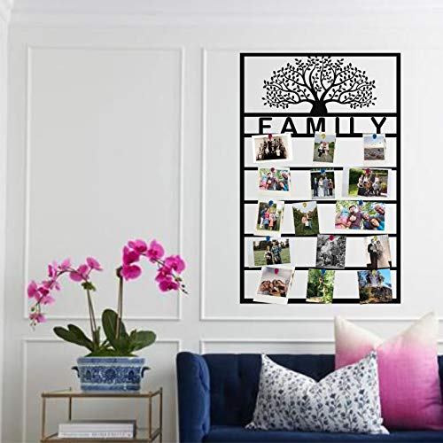 DEKADRON Personalisierter Stammbaum aus Metall für Foto-Display, Innenauslage, Metall-Memory-Board, Memoboard, Foto-Display Board 19 W x 30 H / 48x75 cm schwarz