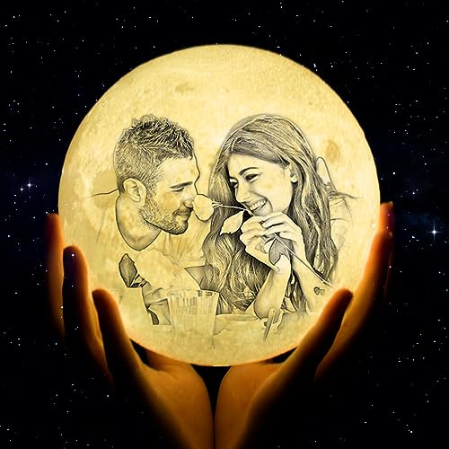 Moon Lamp Personalised Custom Moon Light with Photo and Text, Engraved LED Moon Lamp with Stand,USB Charging,16 RGB Color (10cm)