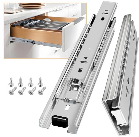 AOLISHENG Lådskenor med fullt utdrag, 600 mm, lådskensystem med kullager, tåliga, 45 kg lastkapacitet, 1 par (silver)