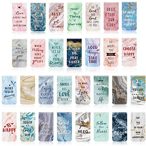 Outus 30 Stück Magnetlesezeichen Set für Erwachsene mit inspirierenden Sprüchen, Magnetische Lesezeichen Marmoriert Buchliebhaber Damen, Magnet Seitenclips Geschenk Lehrerin Abschied, 30 Designs