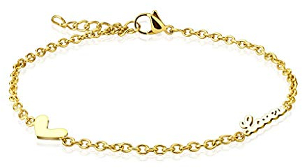 Paula & Fritz® Armband Damen Love Herz Gold 316L Chirurgenstahl 235-mm Bettelarmband Arm-kettchen Arm-Schmuck Fußkette Fußkettchen