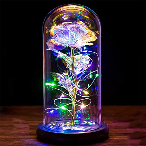 Birthday Gifts for Women Galaxy Colorful Rose Gifts for Women Crystal Flowers Eternal Rose Gifts for Mum Girlfriend Sister Grandma Nana Anniversary Valentines Christmas Light Up Flower in Glass Dome