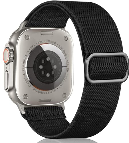 Oielai Solo Loop Nylon Band for Apple Watch Strap 44mm 45mm 42mm 46mm 49mm | Adjustable, Stretch, Sport Replacement Band, for iWatch Series 11 10 9 8 7 6 5 4 3 2 1 SE Ultra, for Women Men, Black