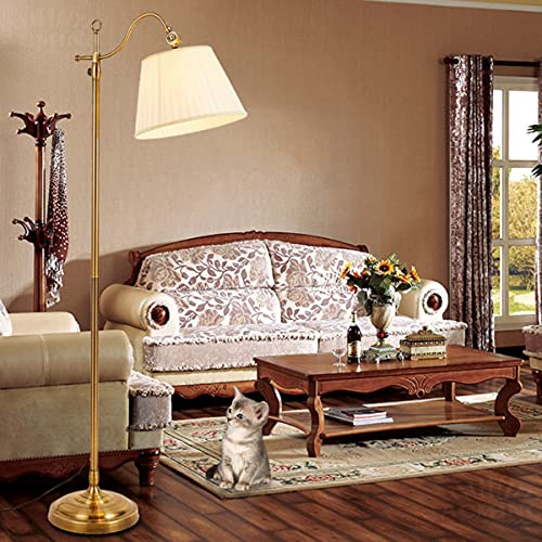 ACMHNC Stehleuchte Wohnzimmer, Stehlampe Vintage Dimmbar Mit Fernbedienung, 12W Bronze Braun Retro Standleuchte Leselampe mit Weiß Stoffschirm, E27 Fassung | 12 W Deckenfluter mit Lampenschirm aus weißem Stoff, dimmbar, Leselampe im Retro-Look, bronzefarben