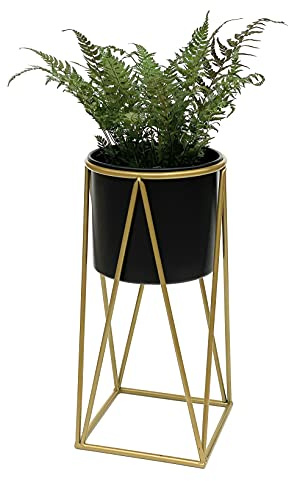 DanDiBo Blumenhocker mit Topf Metall Gold Schwarz S 47 cm Blumenständer 96046 Blumensäule Modern Pflanzenständer Pflanzenhocker