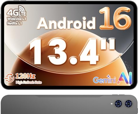TECLAST T65 Tablet 13.4 Pollici 120Hz Display Tablet Android 16, Doppio SIM 4G LTE+5G WiFi, 2.2GHz Octa-Core, 26GB RAM+128GB ROM(TF 4TB) Widevine L1 1080P/13MP/BT5/GPS/OTG