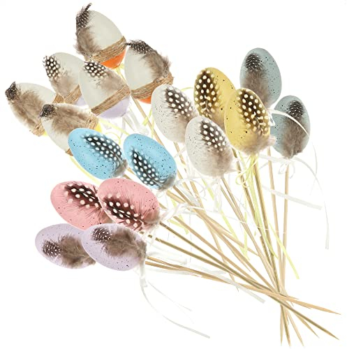 com-four® 18x Tappi per fiori per Pasqua - uova di Pasqua colorate con piume per Pasqua - Decorazioni pasquali