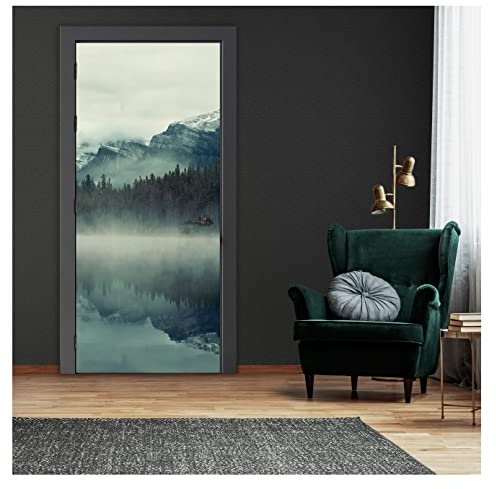 Türtapete Berge See Landschaft - 91x211 cm einteilig inkl. kleister - Türposter Vlies Fototapete für Tür Wohnzimmer Küche Badezimmer Türaufkleber Türfolie UV-Beständig Montagefertig