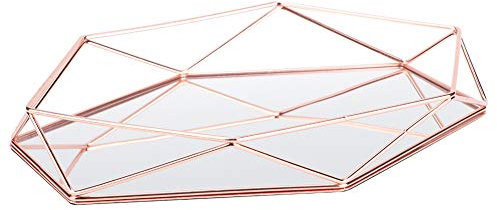 Plateau de Maquillage, The Lines Gold Mirror Tray Plateau de Rangement pour Bijoux Plateau décoratif en métal Doux et délicat pour Plateau Organisateur de présentation de Bijoux(Or Rose)