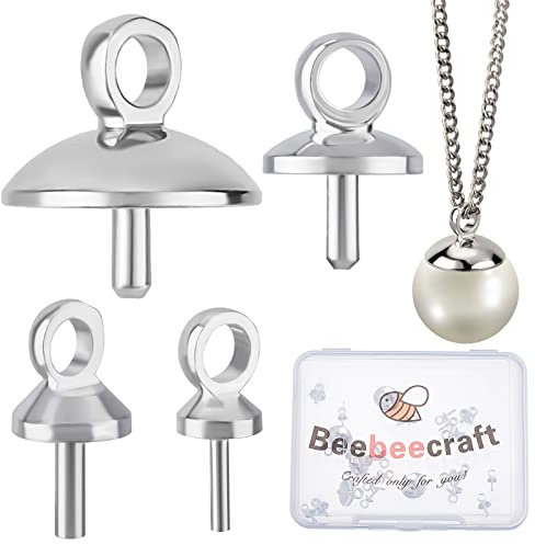 Beebeecraft 40 Stück Ösenstift Bügelstift Anhänger In 4 Größen 925 mit Sterlingsilber Überzogene Perlenschalen Ösenstifte Mit Kleiner Perlenschale Für Halbgebohrte