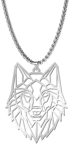 EUEAVAN Esqueleto Lobo Colgante Collar Clásico Animal Cabeza Elementos Bosque Naturaleza Encanto Joyería Joyería de acero inoxidable Regalo para Niños Hombres Niñas