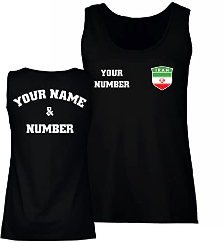 lepni.me Damen Tank Top Iran Fußball mit Ihrem Namen und Nummer | Iranische Flagge Abzeichen Personalisierte Trikot Weltmeisterschaft 2022 (S Schwarz Mehrfarben)