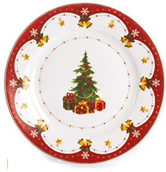 Set 4 Piatti Natalizi Dessert Dolce diametro 19.3 cm in Porcellana Nàvel con Scatola Regalo