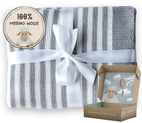 MIRARI Kids babyfilt av 100 % merinoull – babyullfilt 75 x 100 cm – inslagningsfilt babystol – gosig filt – stickad filt – ullfilt barnvagn – babygåva