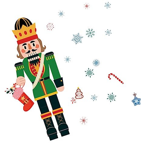 Garneck Autocollant de Fenêtre de Noël en Pvc Vert Casse-noisette Soldat Flocon de Neige Autocollant de Fenêtre Amovible pour La Maison