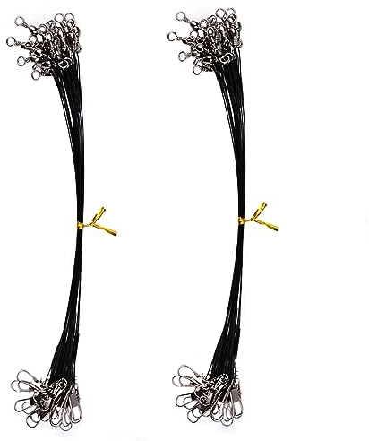 Paquete de 50 cables de pesca, 13,6 kg de acero para señuelo de pesca con giros y broches para lucio, línea principal oculta para evitar picaduras de peces, 30 cm (negro)