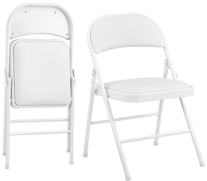 KAIHAOWIN 2er-Set Gepolsterte Klappstühle Metall, Faltstuhl Klappbar, Kunstleder Stabil Klappstuhle für Esszimmer, Küche, Hochzeiten und Veranstaltungen, Weiß