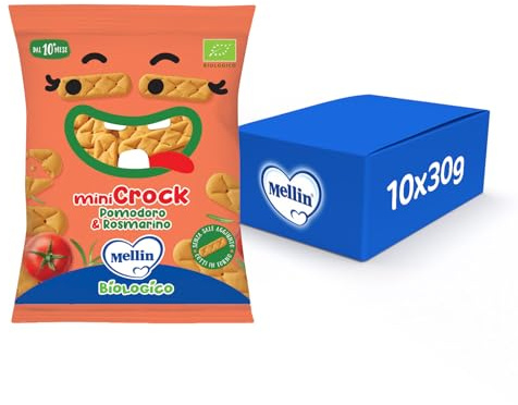 Mellin MiniCrock Pomodoro e Rosmarino, Snack Biologico, 10x30g