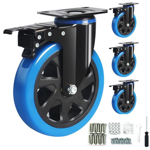 4 Stück Schwerlastrollen 150mm mit A/B Bremsen inkl. Montagezubehör Lenkrollen Transportrollen - 360° Drehung bis 1300KG Tragbarkeit für Möbeltransport & Industrietransport