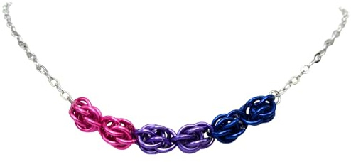 Bisexual pride necklace, chainmail Sweetpea weave - great handmade gift for bi friends or family