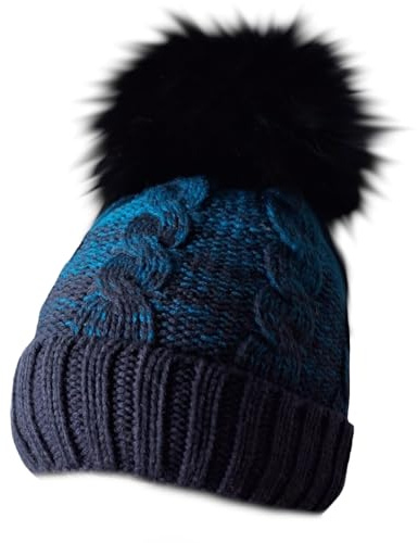 MERRYLAND Bommelmütze Echtfellbommel Pudelmütze ECHTFELL Mütze Hat Real Fur Pom Pom Beanie Fellbommel Echt Fell Strickmütze Bommel Pelzbommel