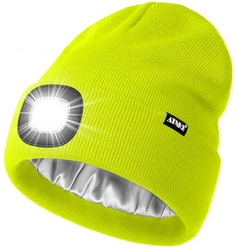 ATNKE LED Beleuchtete Mütze mit Licht,Wiederaufladbare USB 4 LED Beleuchtete Laufmütze Extrem Heller Lampe Winter Warme Satin Seide Gefüttertes Geschenke für Herren und Damen