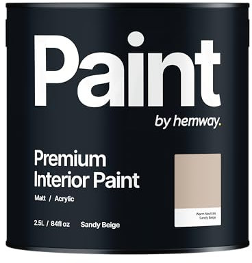 Hemway Sandy Beige Paint 2.5 L, Indoor Matt Finish, One Coat, Wall Paint, Acrylic & Water-Based Emulsion, Quick Dry & High Coverage for the Kitchen, Bathroom & Bedroom Walls & Ceiling