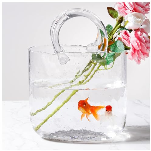 JarróN Transparente En Forma De Bolso, JarróN De Cristal con Burbuja Purse Vase Jarrones De Cristal para Flores, Gran OpcióN De Regalo para Tu Novia, Esposa, Madre,Style1-Transparent